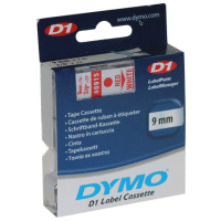 40915 DYMO páska D1 samolepicí plastová 9mm, červený tisk na bílé pásce, návin 7m