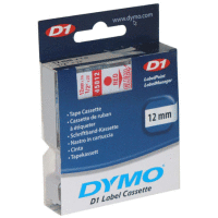 45012 DYMO páska D1 plastová 12mm, červený tisk / průhledný podklad, návin 7m
