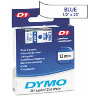 45014 DYMO páska D1 plastová 12mm, modrý tisk / bílý podklad, návin 7m