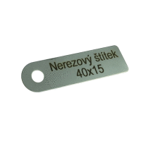 Identifikační štítek nerezový, rozměr 40x15mm / celkový rozměr 55x15mm / síla 0,5mm / otvor 6mm