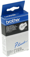 Páska BROTHER plastová samolepicí šíře 12mm, černý tisk na bílé pásce, návin 7,7m