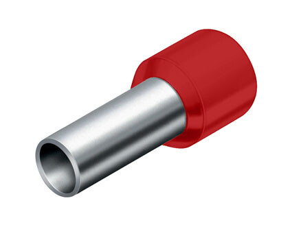 Dutinka izolovaná, průřez 1,0mm2 / 10mm / ID 3,3mm UL, CSA a DIN46228 bezhalogenová rudá GLW