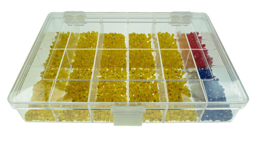Organizér plastový 12-ti dílný s návlečkami PA 1 pro průřezy 1,5-4mm2 (znaky 0-9,+,-)
